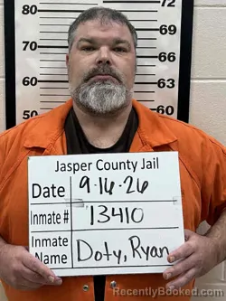 Mugshot of Ryan Eugene Doty booked in Jasper County, Iowa on September 16, 2026