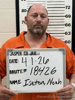 Mugshot of NOAH ANTHONY ISETON III booked in Jasper County, Iowa on April 1, 2026