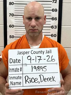 Mugshot of Derek Stephen Rice booked in Jasper County, Iowa on September 17, 2026