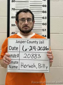 Mugshot of BILLY WAYNE HERWEH JR booked in Jasper County, Iowa on June 24, 2026