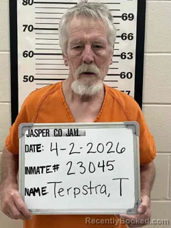 Mugshot of THOMAS CARTER TERPSTRA booked in Jasper County, Iowa on April 2, 2026