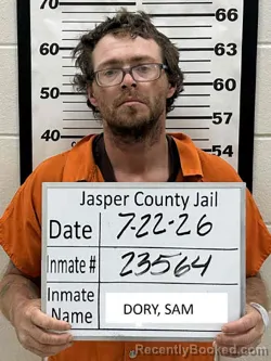 Mugshot of SAMUEL CHADWICK DORY booked in Jasper County, Iowa on July 22, 2026
