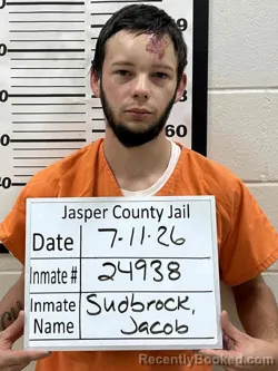 Mugshot of JACOB TYLER SUDBROCK booked in Jasper County, Iowa on July 11, 2026