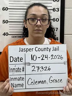 Mugshot of Grace B Coleman booked in Jasper County, Iowa on October 24, 2026