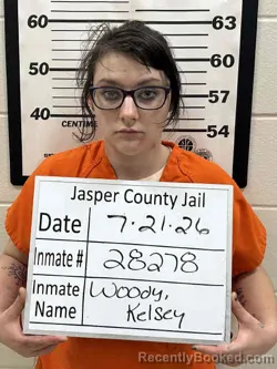 Mugshot of KELSEY AMBER NICOLE WOODY booked in Jasper County, Iowa on July 21, 2026