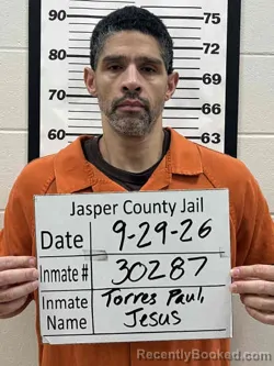 Mugshot of Jesus Manuel Torres-Paul booked in Jasper County, Iowa on September 29, 2026