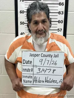 Mugshot of Antonio Alfredo Atilano Valdez booked in Jasper County, Iowa on September 7, 2026
