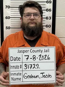 Mugshot of JACOB THOMAS GRAHAM booked in Jasper County, Iowa on July 8, 2026