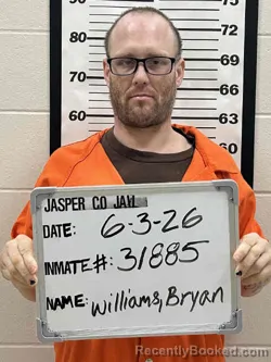 Mugshot of BRYAN MARK WILLIAMS booked in Jasper County, Iowa on June 3, 2026