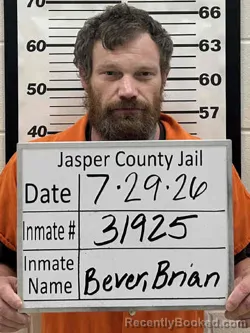 Mugshot of BRIAN ALLEN BEVER booked in Jasper County, Iowa on July 29, 2026