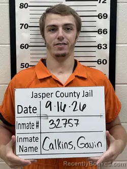 Mugshot of Gaven Robert Lee Calkins booked in Jasper County, Iowa on September 16, 2026