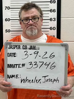 Mugshot of JOSEPH RAY WHEELER booked in Jasper County, Iowa on March 9, 2026