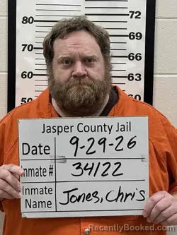 Mugshot of Christopher Todd Jones booked in Jasper County, Iowa on September 29, 2026