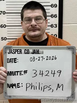 Mugshot of MICHAEL JAMES PHILIPS booked in Jasper County, Iowa on March 27, 2026