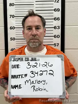 Mugshot of ROBIN WESLEY MALLORY booked in Jasper County, Iowa on March 21, 2026