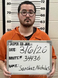Mugshot of NICHOLAS MIGUEL SANCHEZ booked in Jasper County, Iowa on March 6, 2026