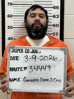 Mugshot of J CRUZ GONZALEZ DURAN booked in Jasper County, Iowa on March 9, 2026