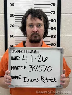 Mugshot of PATRICK RILEY IIAMS booked in Jasper County, Iowa on April 1, 2026