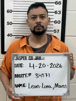 Mugshot of MARCO ANTONIO LEON LUNA booked in Jasper County, Iowa on June 5, 2026