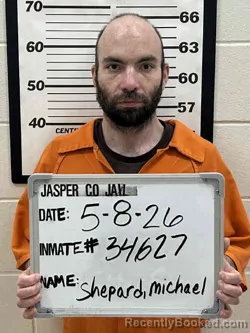 Mugshot of MICHAEL JEAN SHEPARD booked in Jasper County, Iowa on May 8, 2026