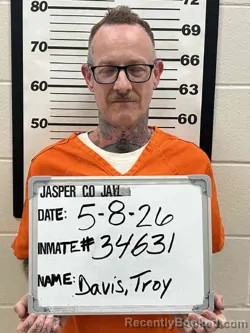 Mugshot of TROY ALAN DAVIS booked in Jasper County, Iowa on May 8, 2026