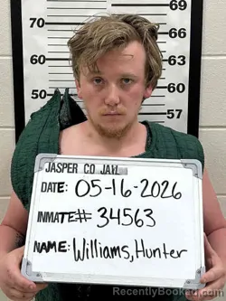 Mugshot of HUNTER REID WILLIAMS booked in Jasper County, Iowa on May 15, 2026