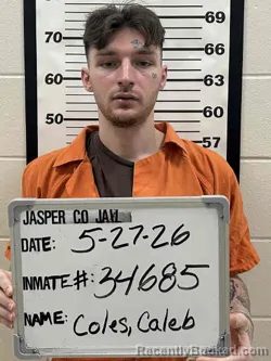 Mugshot of CALEB CHANCE COLES booked in Jasper County, Iowa on May 27, 2026
