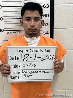 Mugshot of NIXON ABEL RODRIGUEZ MARTINEZ booked in Jasper County, Iowa on August 1, 2026
