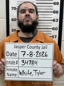 Mugshot of TYLER JOSEPH WHITE booked in Jasper County, Iowa on July 8, 2026