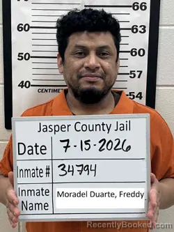 Mugshot of FREDDY MORADEL DUARTE booked in Jasper County, Iowa on July 15, 2026