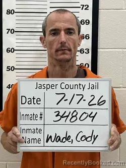 Mugshot of CODY JOHN WADE booked in Jasper County, Iowa on July 17, 2026