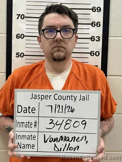 Mugshot of DILLON LEE VANMANEN booked in Jasper County, Iowa on July 21, 2026