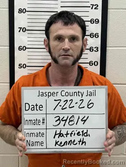 Mugshot of KENNETH EUGENE HATFIELD booked in Jasper County, Iowa on July 22, 2026