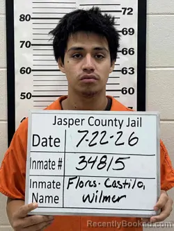 Mugshot of WILMER DANIEL FLORES CASTILLO booked in Jasper County, Iowa on July 22, 2026