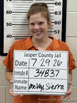 Mugshot of SIERRA SUMMER MCVEY booked in Jasper County, Iowa on July 29, 2026