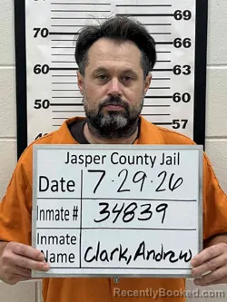 Mugshot of ANDREW ARTHUR CLARK booked in Jasper County, Iowa on July 29, 2026