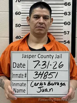 Mugshot of JUAN ISDRO CARLOS BORREGO booked in Jasper County, Iowa on July 31, 2026
