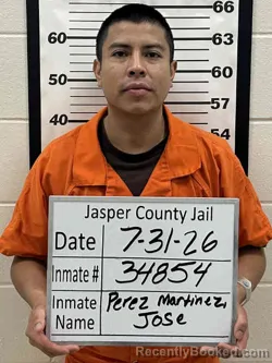 Mugshot of JOSE PEREZ MARTINEZ booked in Jasper County, Iowa on July 31, 2026