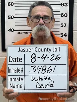 Mugshot of DAVID MORRIS WHITE booked in Jasper County, Iowa on August 4, 2026