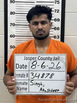 Mugshot of Akashdeep Singh booked in Jasper County, Iowa on August 6, 2026
