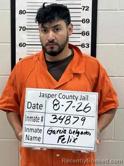 Mugshot of Felix Alejandro Garcia Delgado booked in Jasper County, Iowa on August 7, 2026