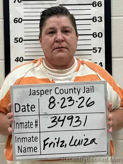 Mugshot of Luiza Jane Fritz booked in Jasper County, Iowa on August 23, 2026