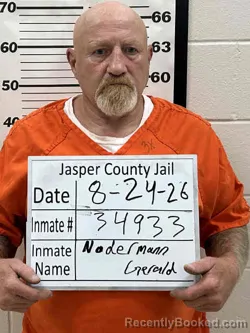 Mugshot of Gerald Mathew Nadermann booked in Jasper County, Iowa on August 24, 2026