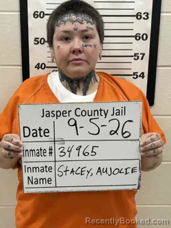 Mugshot of Aujolie Marie Stacey booked in Jasper County, Iowa on September 4, 2026