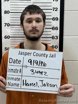 Mugshot of Jackson Noah Harrel booked in Jasper County, Iowa on September 9, 2026