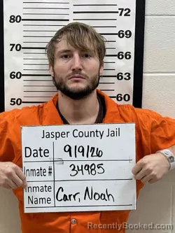 Mugshot of Noah Gabriel Carr booked in Jasper County, Iowa on September 9, 2026