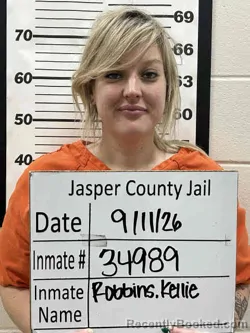 Mugshot of Kellie Marie Robbins booked in Jasper County, Iowa on September 11, 2026