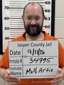 Mugshot of Artie Edward Moll booked in Jasper County, Iowa on September 11, 2026