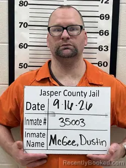 Mugshot of Dustin Joseph Mcgee booked in Jasper County, Iowa on September 16, 2026