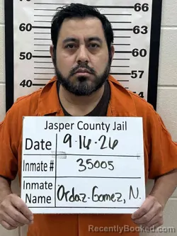 Mugshot of Noe Ordaz Gomez booked in Jasper County, Iowa on September 16, 2026